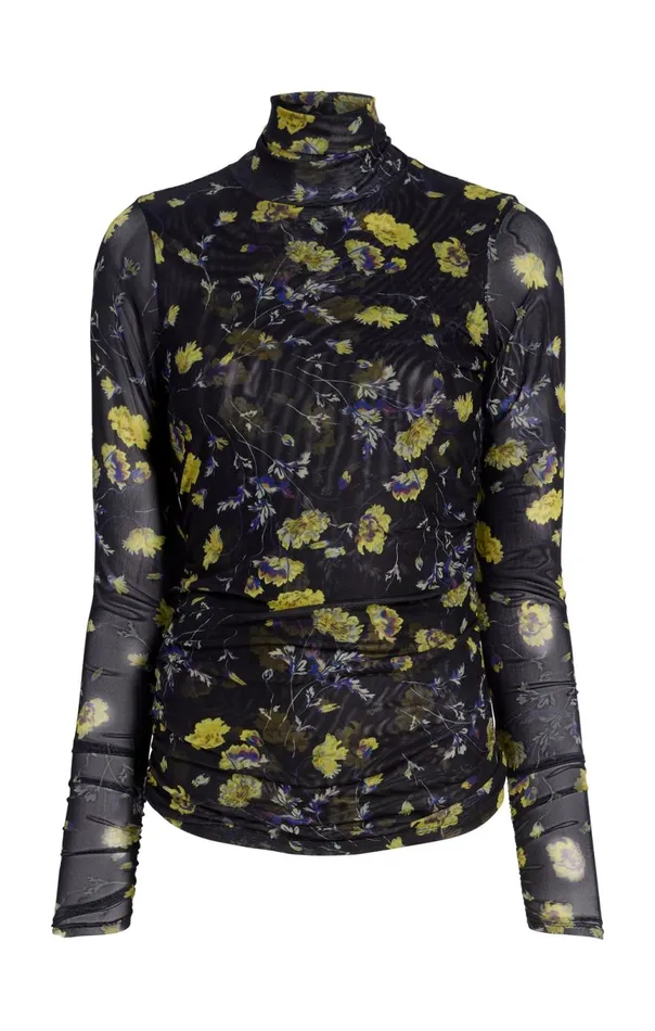 Women Falling Poppies Shirred Mesh Turtleneck Blackmulti Cinq Sept Long Sleeve Tops Women Falling Poppies Shirred Mesh Turtleneck Blackmulti Cinq Sept Long Sleeve Tops