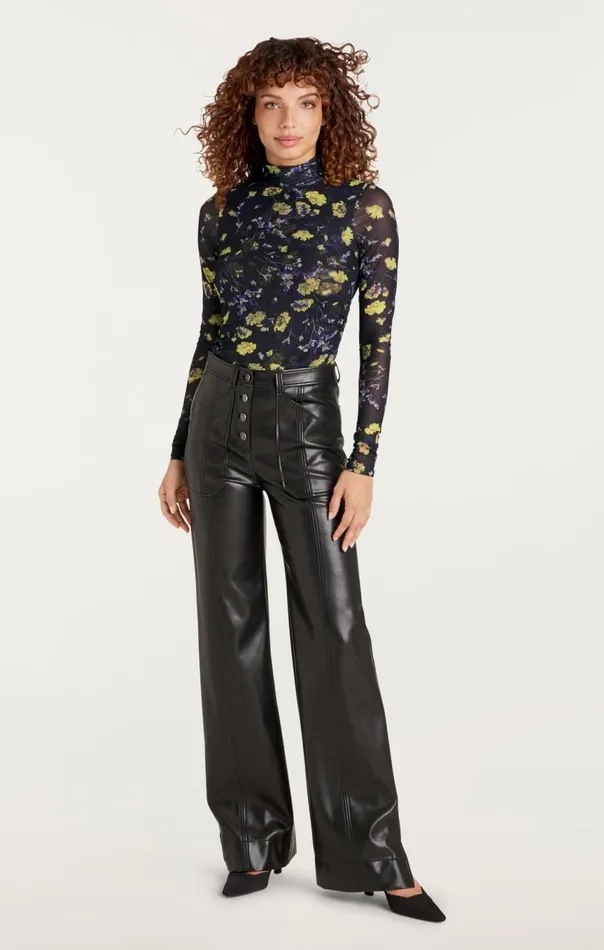 Women Falling Poppies Shirred Mesh Turtleneck Blackmulti Cinq Sept Long Sleeve Tops