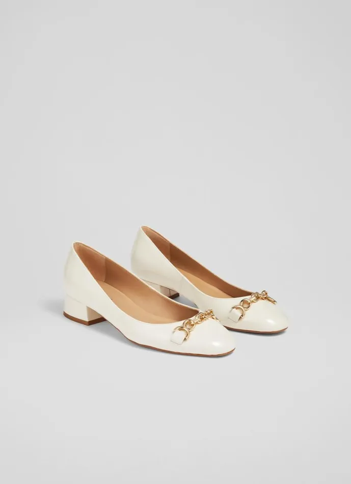 Women Flats LKBennett Blakely Ecru Patent Snaffle Pumps Ecru