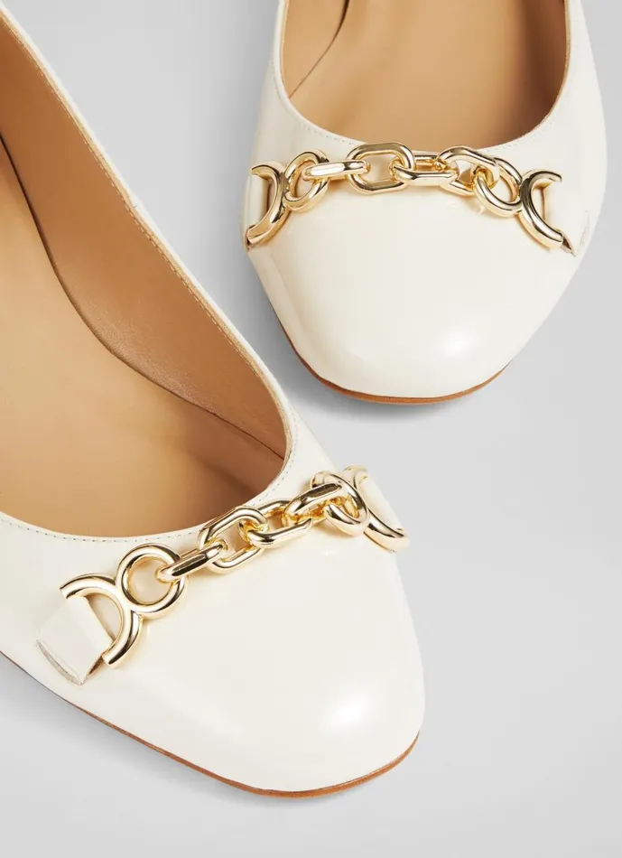 Women Flats LKBennett Blakely Ecru Patent Snaffle Pumps Ecru