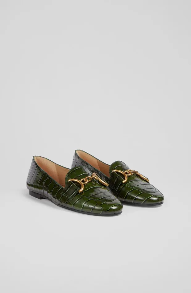 Women Flats LKBennett Daphne Green CrocEffect Leather Loafers Dark Green Women Flats LKBennett Daphne Green CrocEffect Leather Loafers Dark Green