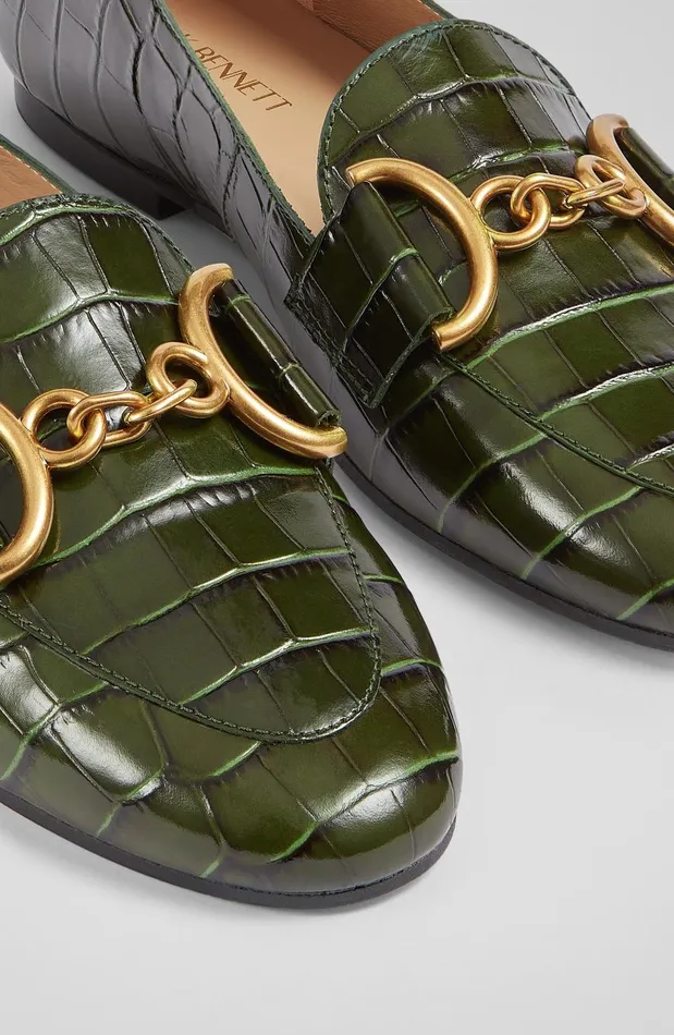 Women Flats LKBennett Daphne Green CrocEffect Leather Loafers Dark Green Women Flats LKBennett Daphne Green CrocEffect Leather Loafers Dark Green
