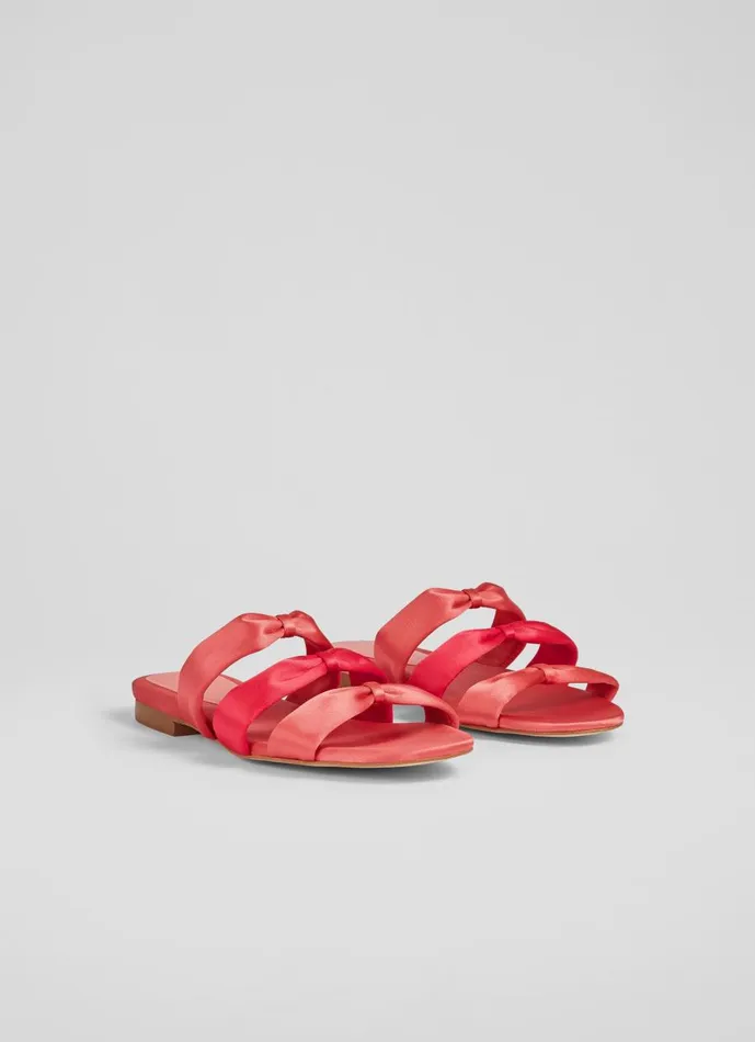 Women Flats LKBennett Jayla Pink Satin Knotted Flat Sandals Pink