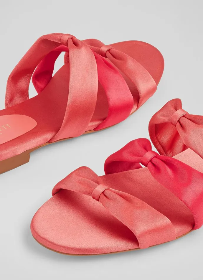Women Flats LKBennett Jayla Pink Satin Knotted Flat Sandals Pink