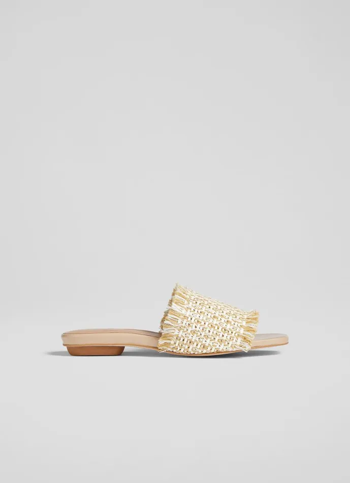 Women Flats LKBennett Meera Cream Raffia Flat Sandals Natural