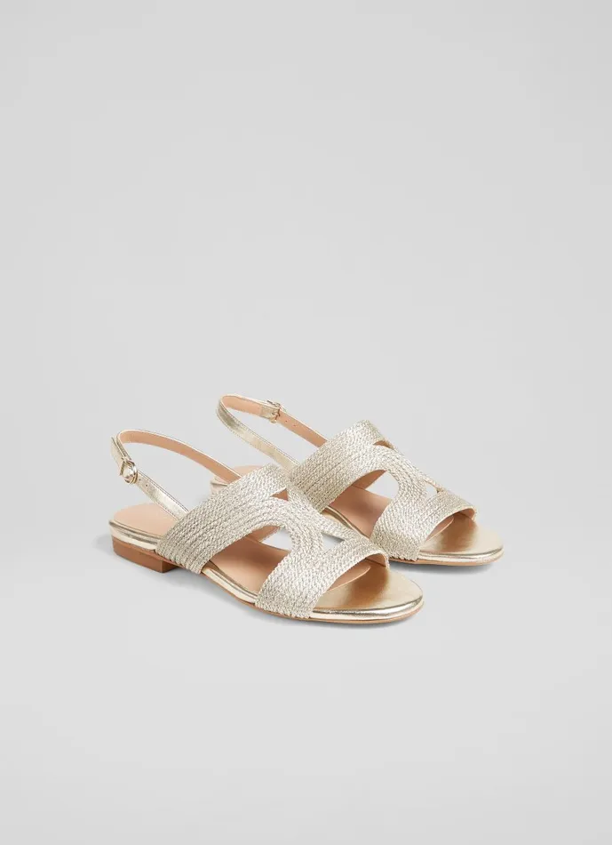 Women Flats LKBennett Serena Gold Metallic Yarn Sandal Gold Women Flats LKBennett Serena Gold Metallic Yarn Sandal Gold