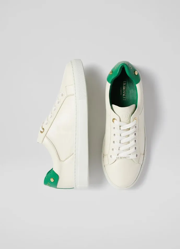 Women Flats LKBennett Signature Cream And Green Leather Trainers Green White