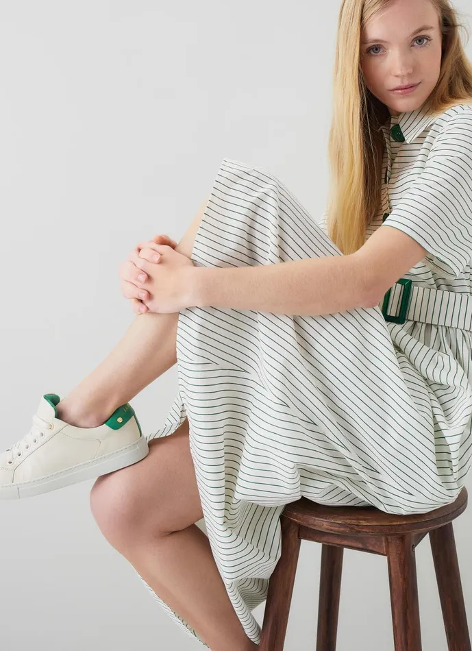Women Flats LKBennett Signature Cream And Green Leather Trainers Green White Women Flats LKBennett Signature Cream And Green Leather Trainers Green White