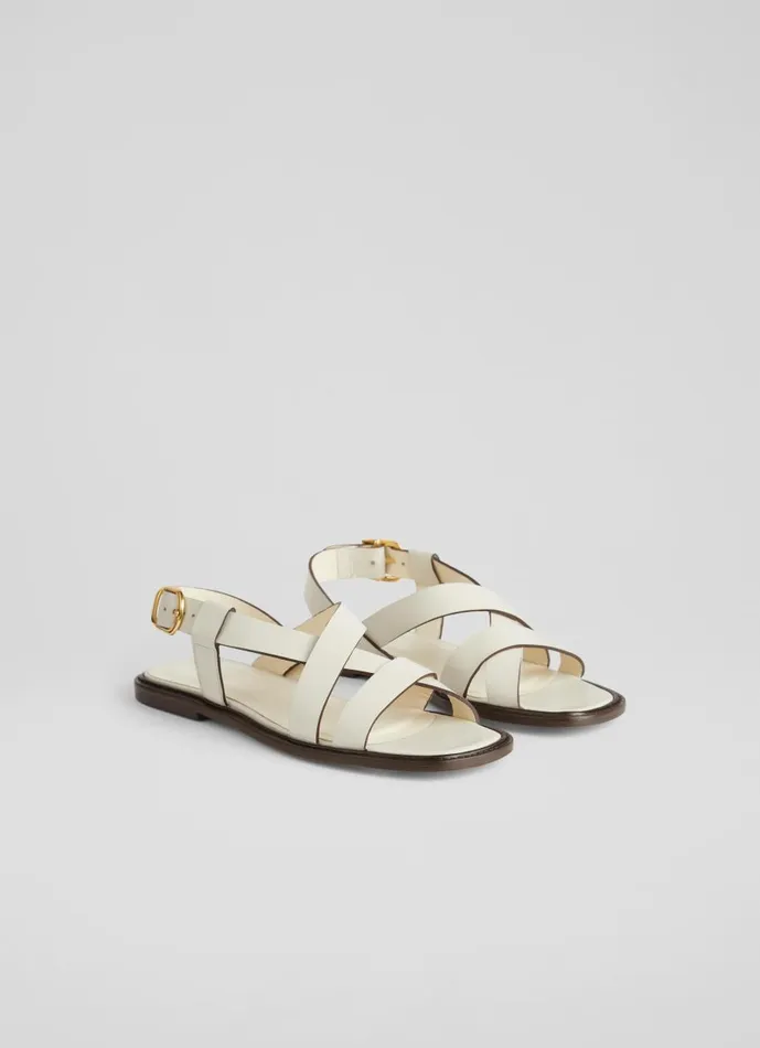 Women Flats LKBennett Telma White Leather Flat Sandals White