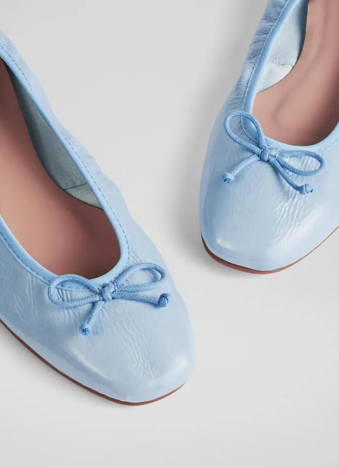 Women Flats LKBennett Trilly Blue Crinkled Patent Ballet Pumps Storm