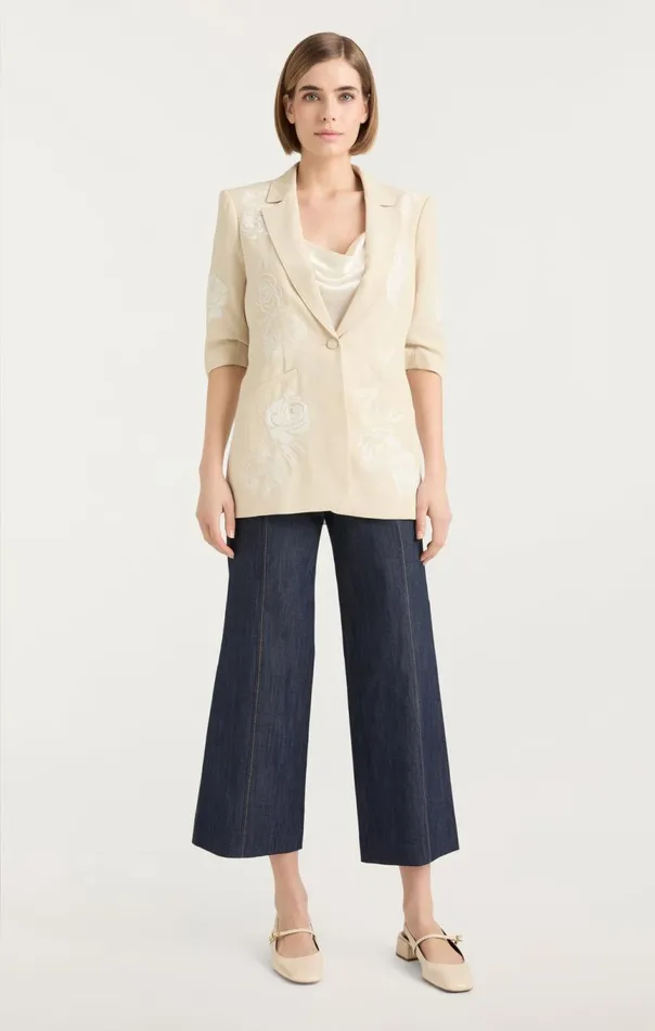 Women Floating Roses Embellished Short Sleeve Khloe Blazer Plasterivory Cinq Sept Blazers