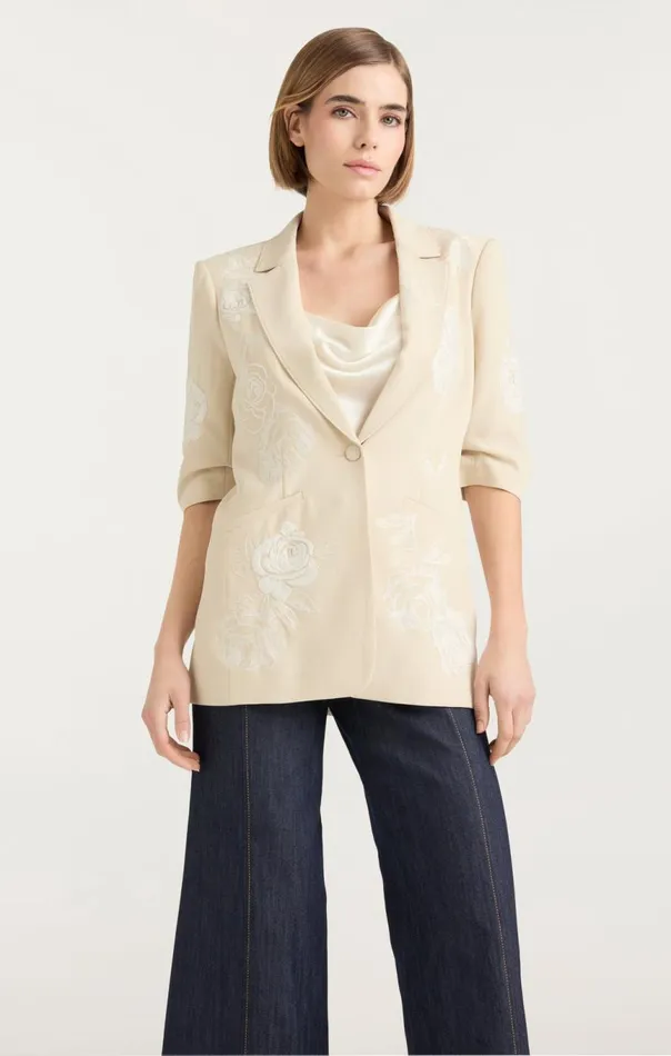 Women Floating Roses Embellished Short Sleeve Khloe Blazer Plasterivory Cinq Sept Blazers
