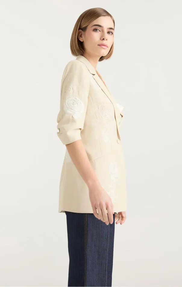 Women Floating Roses Embellished Short Sleeve Khloe Blazer Plasterivory Cinq Sept Blazers