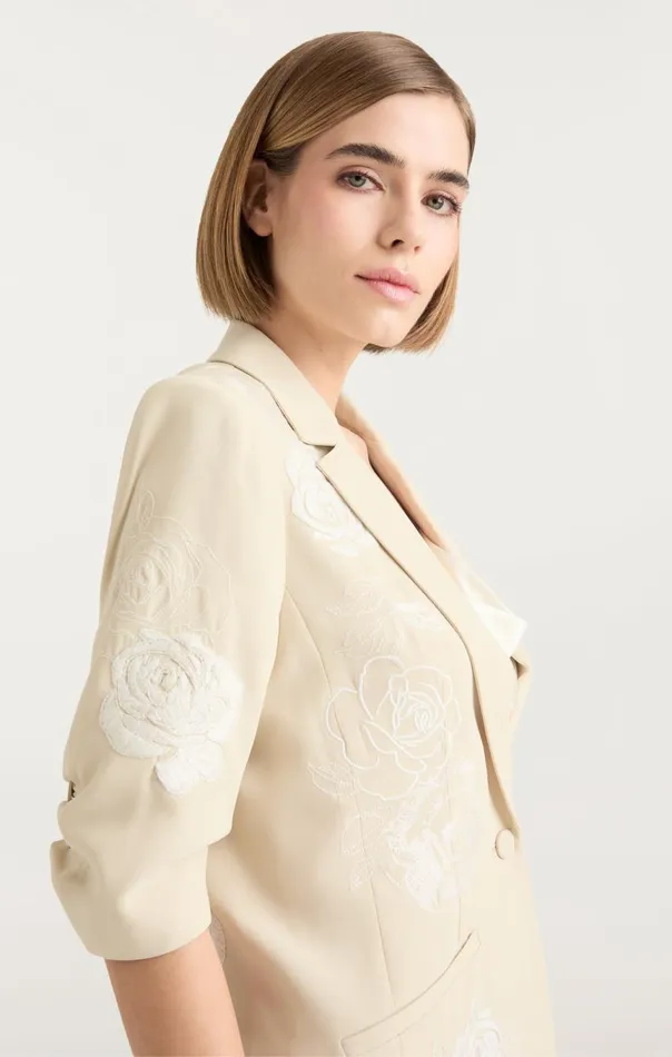 Women Floating Roses Embellished Short Sleeve Khloe Blazer Plasterivory Cinq Sept Blazers