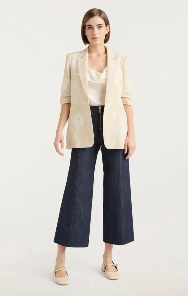 Women Floating Roses Embellished Short Sleeve Khloe Blazer Plasterivory Cinq Sept Blazers