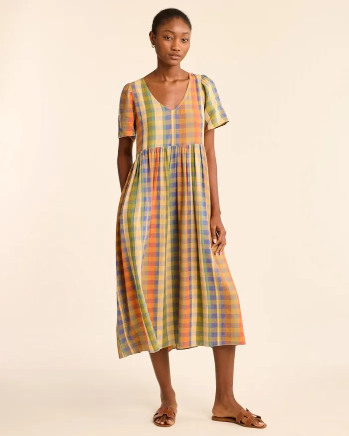 Women FLORA LINENBLEND MIDI DRESS Woodash Multi Check Pendleton Skirts and Dresses