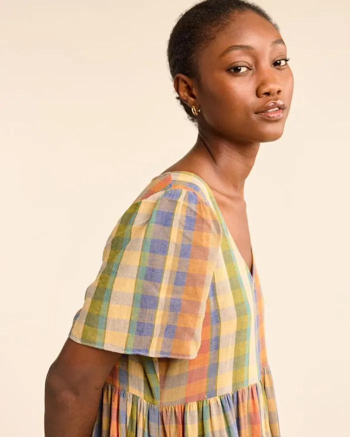 Women FLORA LINENBLEND MIDI DRESS Woodash Multi Check Pendleton Skirts and Dresses