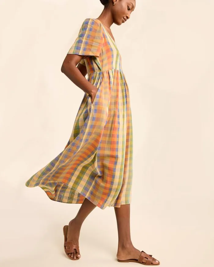 Women FLORA LINENBLEND MIDI DRESS Woodash Multi Check Pendleton Skirts and Dresses