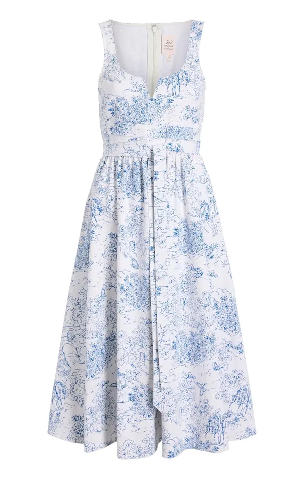 Women Garden Toile Ebba Dress Whiteblue Cinq Sept Midi