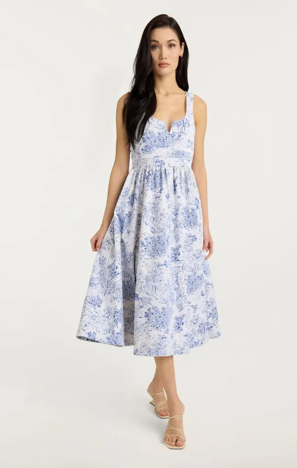 Women Garden Toile Ebba Dress Whiteblue Cinq Sept Midi