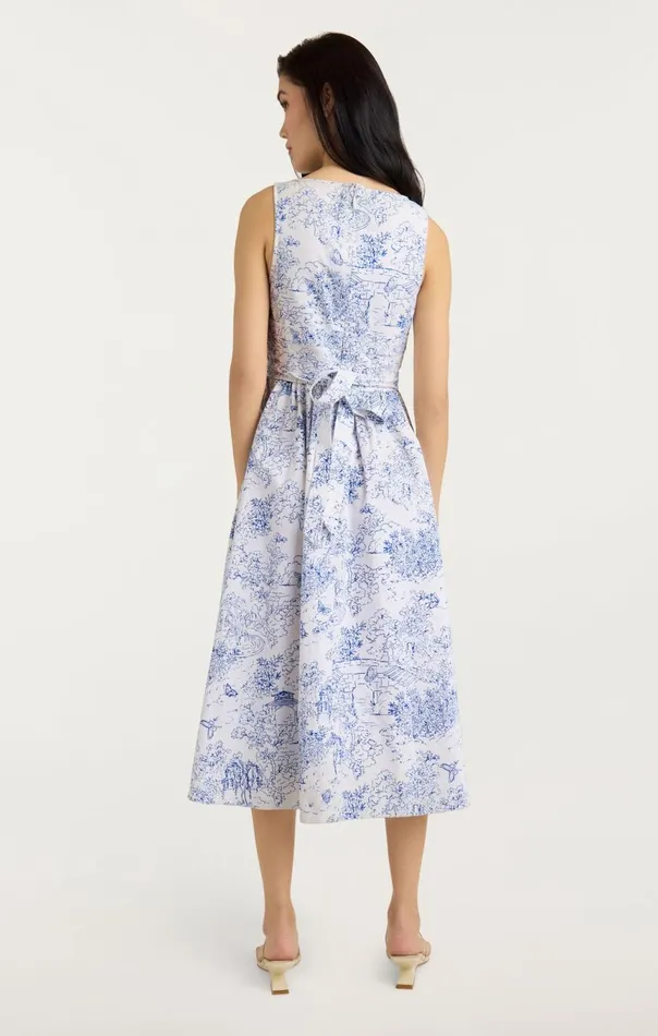 Women Garden Toile Ebba Dress Whiteblue Cinq Sept Midi