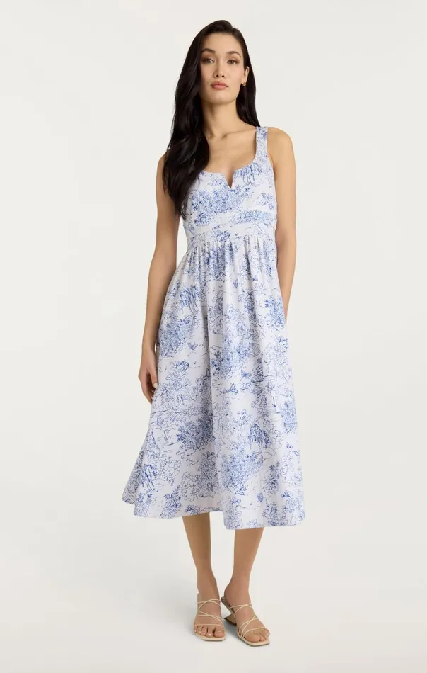 Women Garden Toile Ebba Dress Whiteblue Cinq Sept Midi