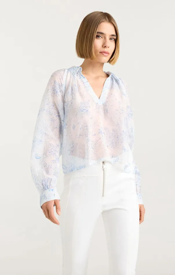Women Garden Toile Mila Top Whiteblue Cinq Sept Long Sleeve Tops
