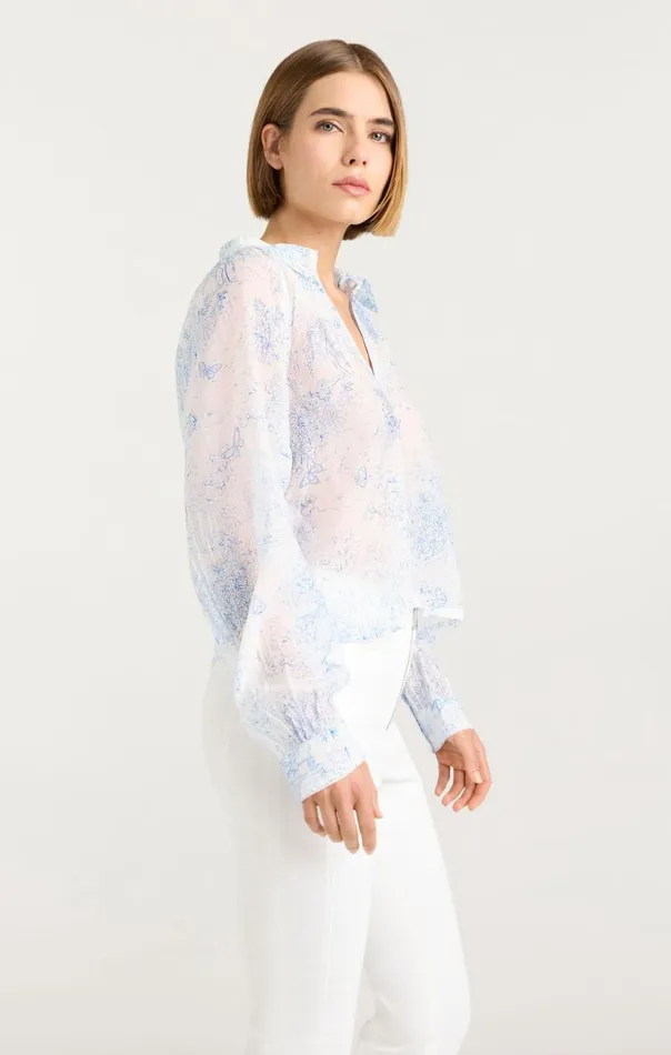 Women Garden Toile Mila Top Whiteblue Cinq Sept Long Sleeve Tops