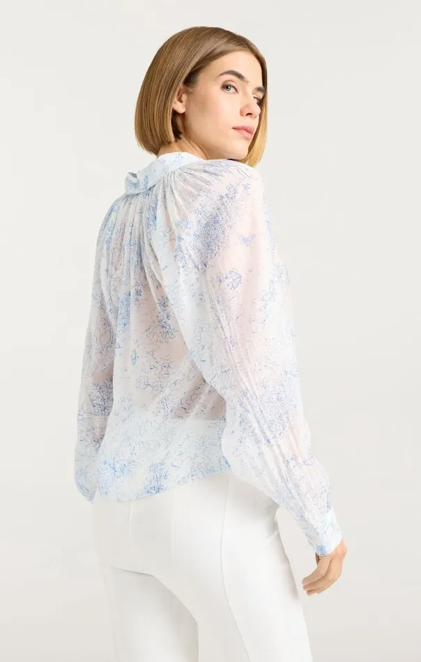 Women Garden Toile Mila Top Whiteblue Cinq Sept Long Sleeve Tops