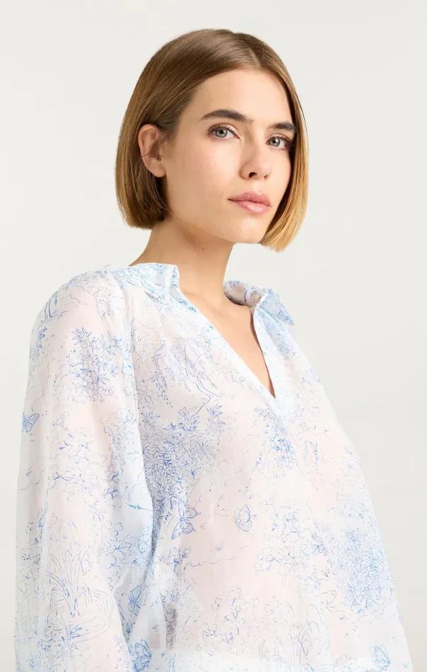 Women Garden Toile Mila Top Whiteblue Cinq Sept Long Sleeve Tops