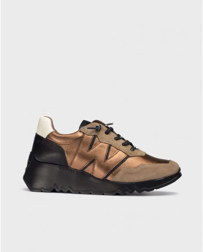 Women Gold TRACK Sneaker Wonders Wedges