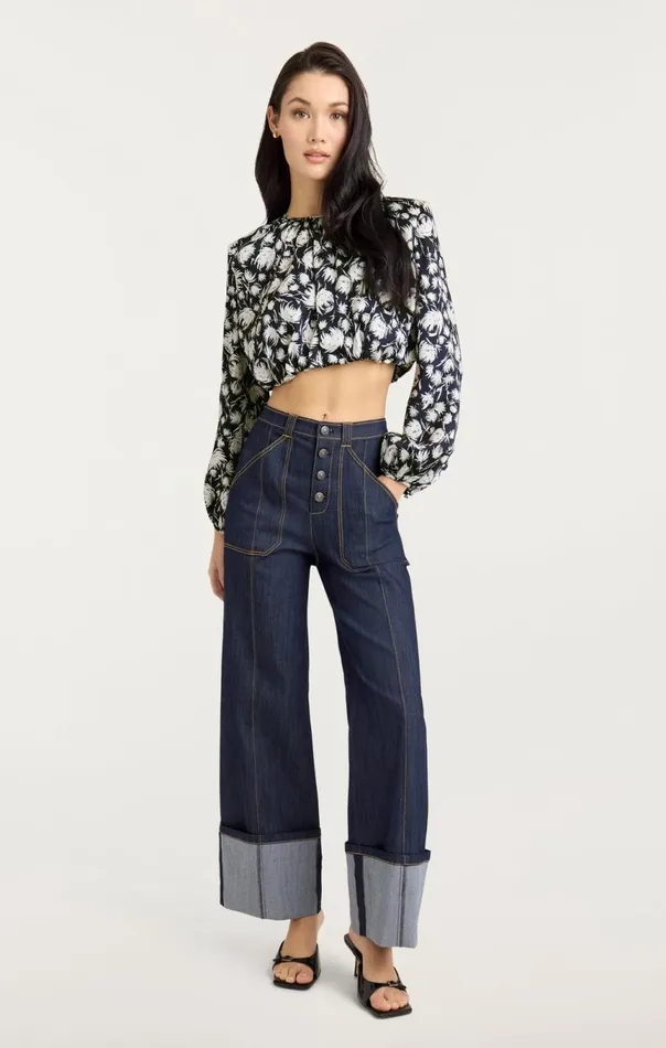 Women Graphic Floral Kamala Top Navyivory Cinq Sept Long Sleeve Tops