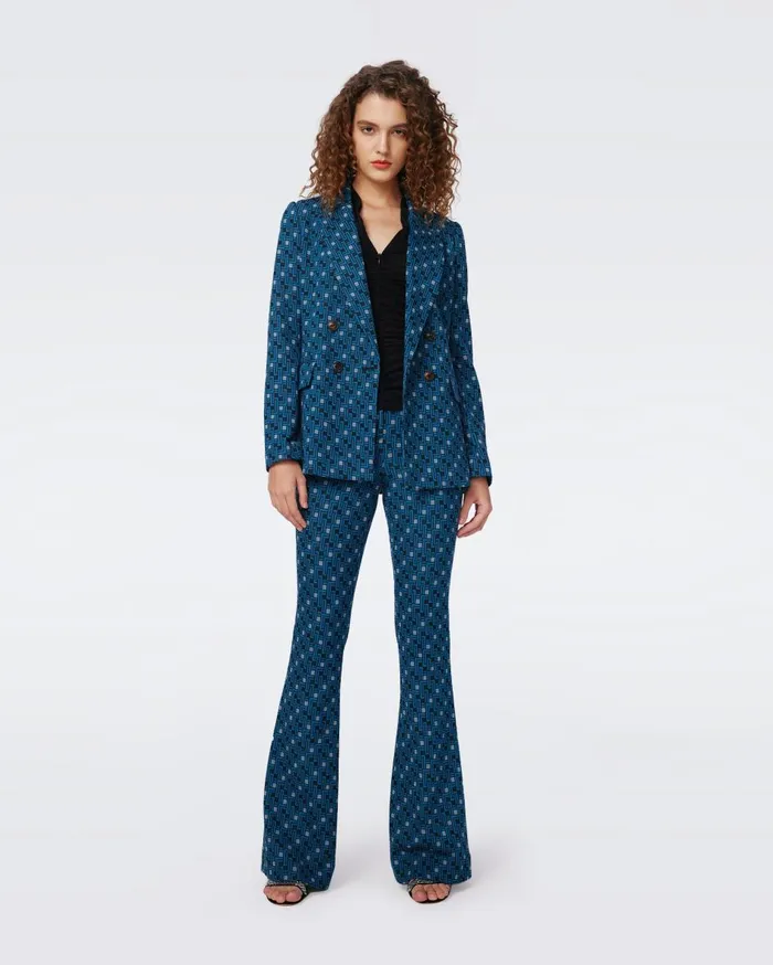 Women Greg Jacquard Pants Tiny Vinyl Links Dark Teal DVF Pants and Shorts