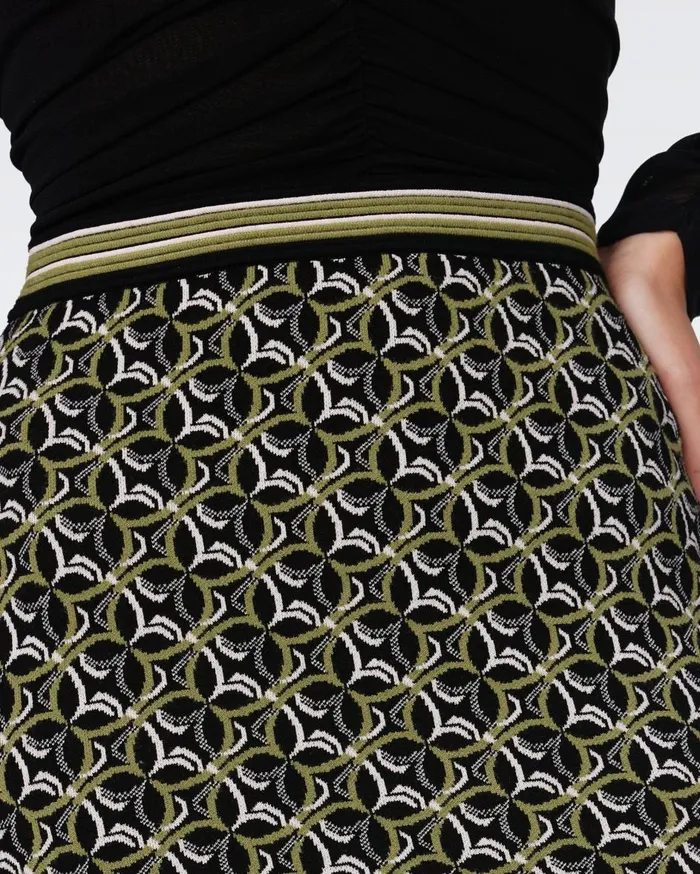 Women Hazel Knit Jacquard Skirt Tiny Gig Tile Green DVF Skirts