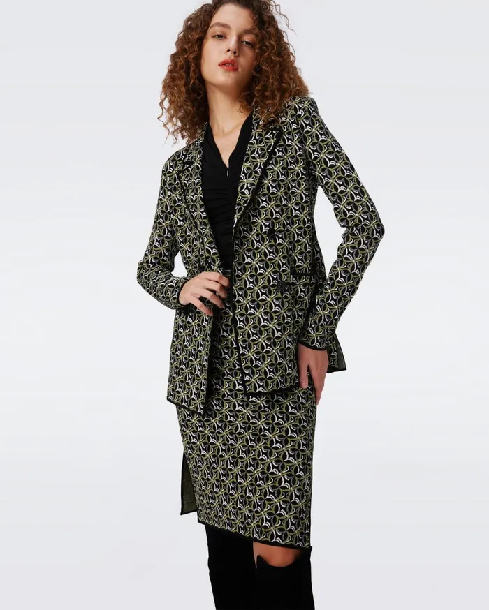Women Hazel Knit Jacquard Skirt Tiny Gig Tile Green DVF Skirts