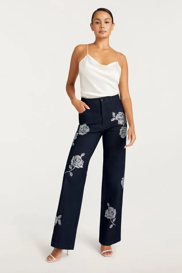 Women Heatset Roses Francine Pant Indigo Cinq Sept Pants