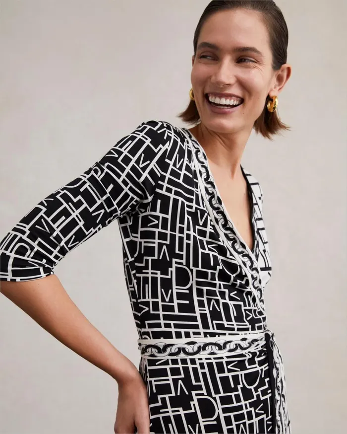 Women Hera Dress Logo Love Ivory And Black And Chain DVF Dresses