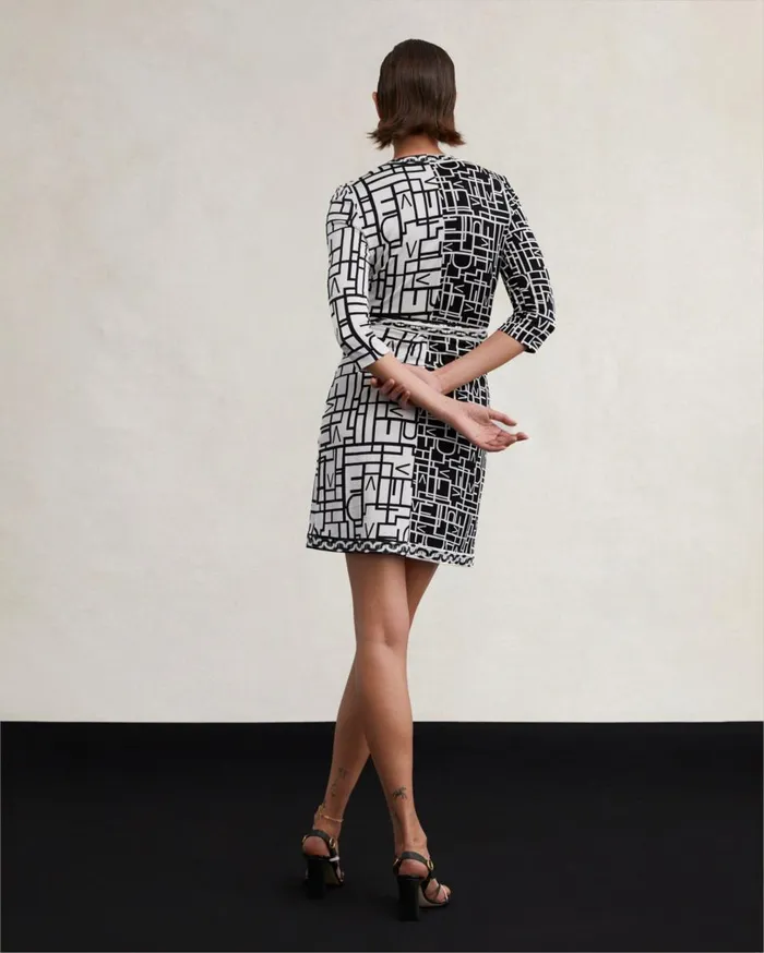 Women Hera Dress Logo Love Ivory And Black And Chain DVF Dresses