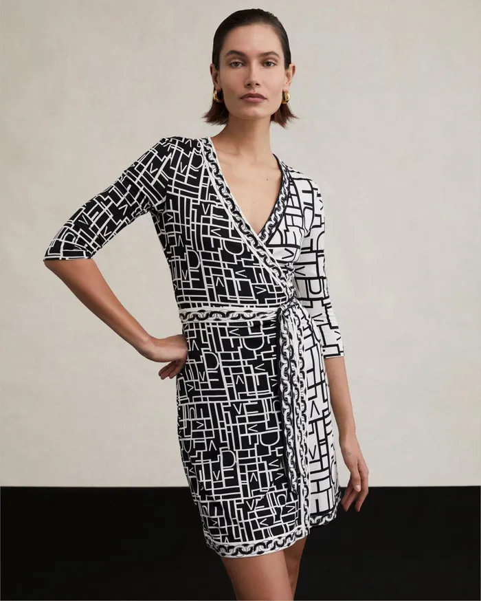 Women Hera Dress Logo Love Ivory And Black And Chain DVF Dresses