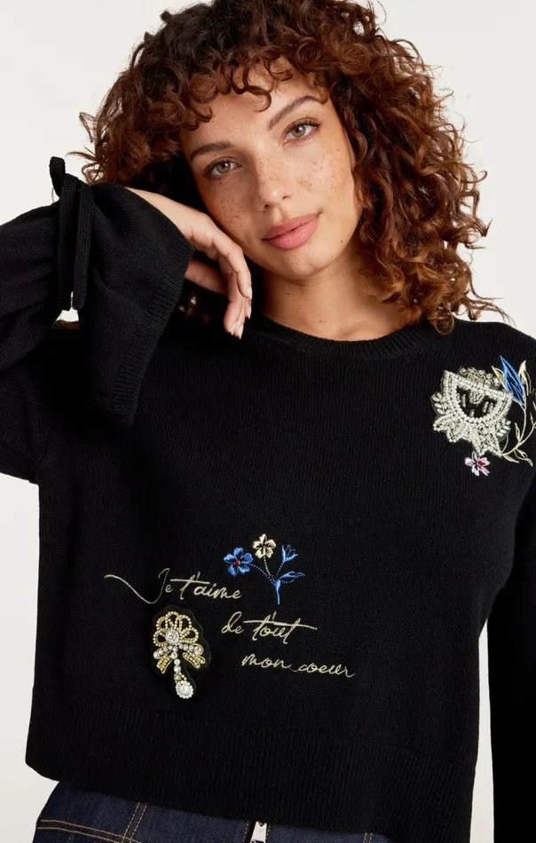 Women Heritage Patch Tasha Pullover Blackmulti Cinq Sept Sweaters and Knits
