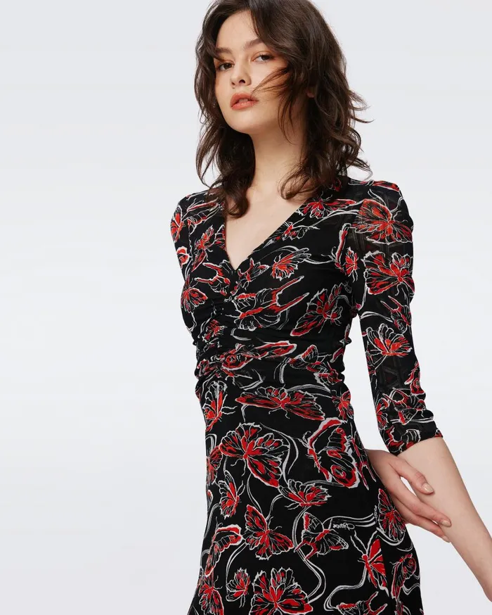 Women Ivan Reversible Mesh Dress Flutterfly And Tiny Stadium Geo Red DVF Dresses Women Ivan Reversible Mesh Dress Flutterfly And Tiny Stadium Geo Red DVF Dresses