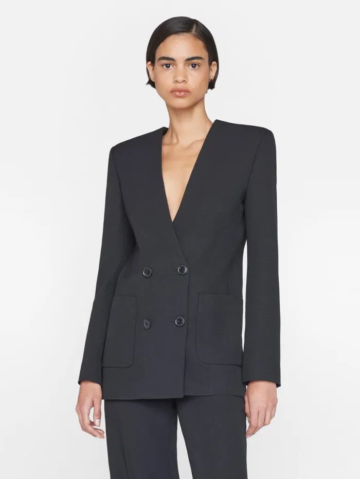 Women Jackets and Coats FRAME Clean Double Breasted Blazer 8212 Noir