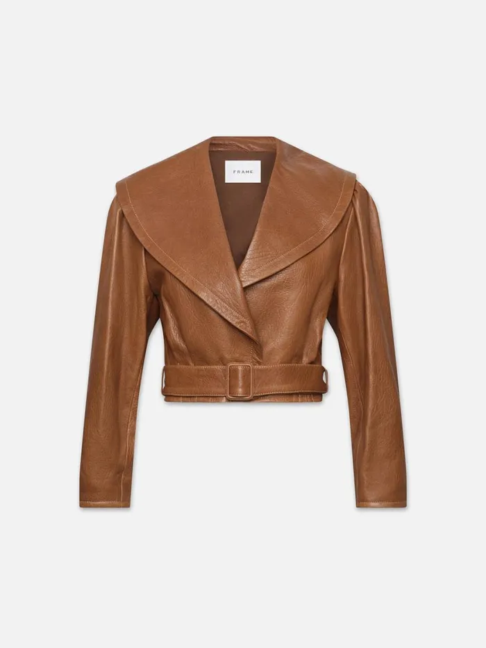 Women Jackets and Coats FRAME Cropped Belted Leather Jacket 8212 Camel