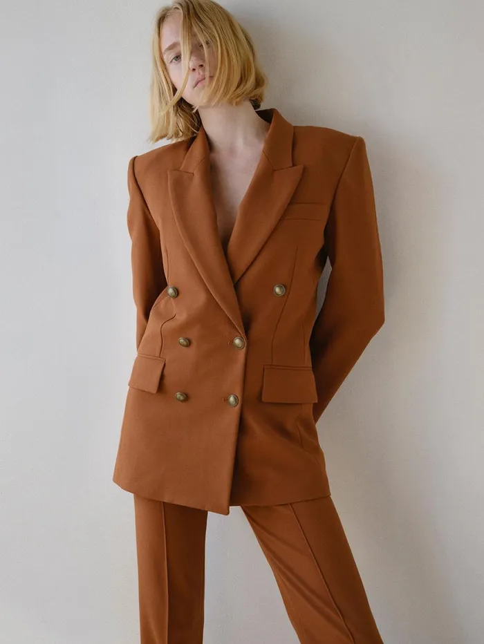 Women Jackets and Coats FRAME Double Breasted Slim Blazer 8212 Tawny