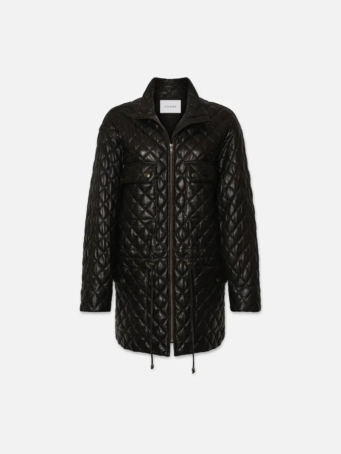 Women Jackets and Coats FRAME Leather Quilted Parka 8212 Black