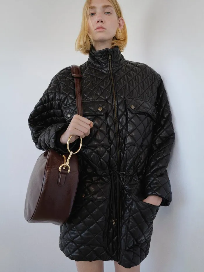 Women Jackets and Coats FRAME Leather Quilted Parka 8212 Black Women Jackets and Coats FRAME Leather Quilted Parka 8212 Black