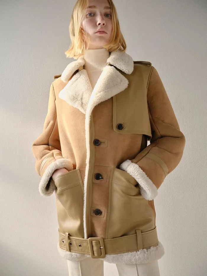 Women Jackets and Coats FRAME Short Shearling Trench 8212 Mocha