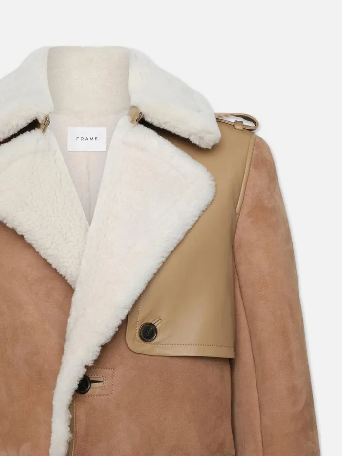 Women Jackets and Coats FRAME Short Shearling Trench 8212 Mocha