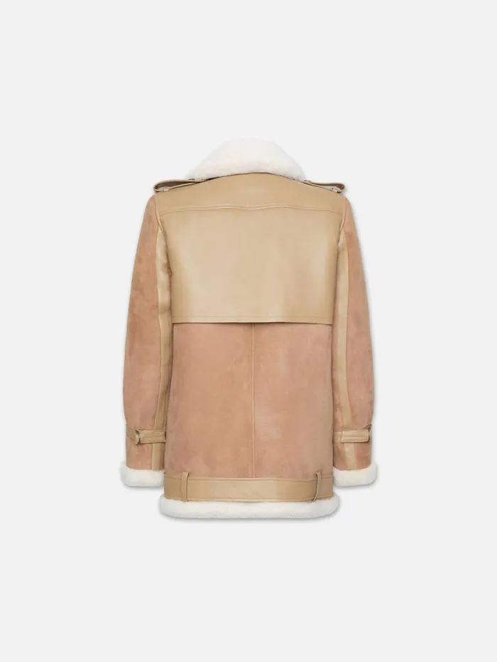 Women Jackets and Coats FRAME Short Shearling Trench 8212 Mocha