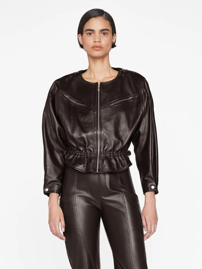 Women Jackets and Coats FRAME Slouchy Zip Up Jacket 8212 Espresso
